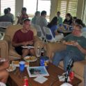 Group in hospitality suite at lodge.